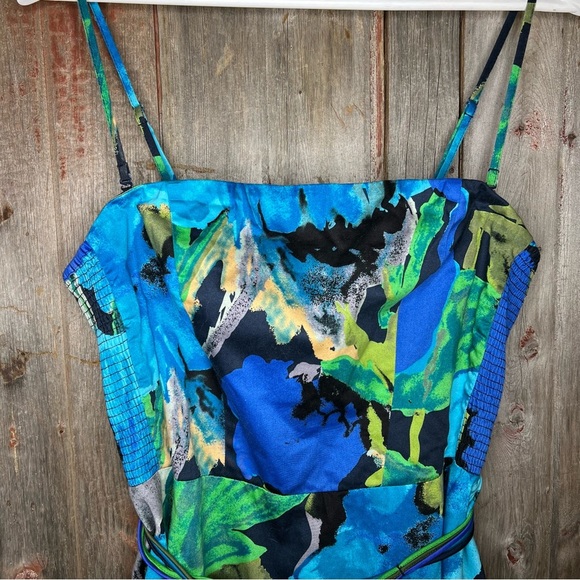 Anthropologie Vanessa Virginia Blue Watercolor Floral Print 50s Midi Dress sz 14 - Picture 4 of 16